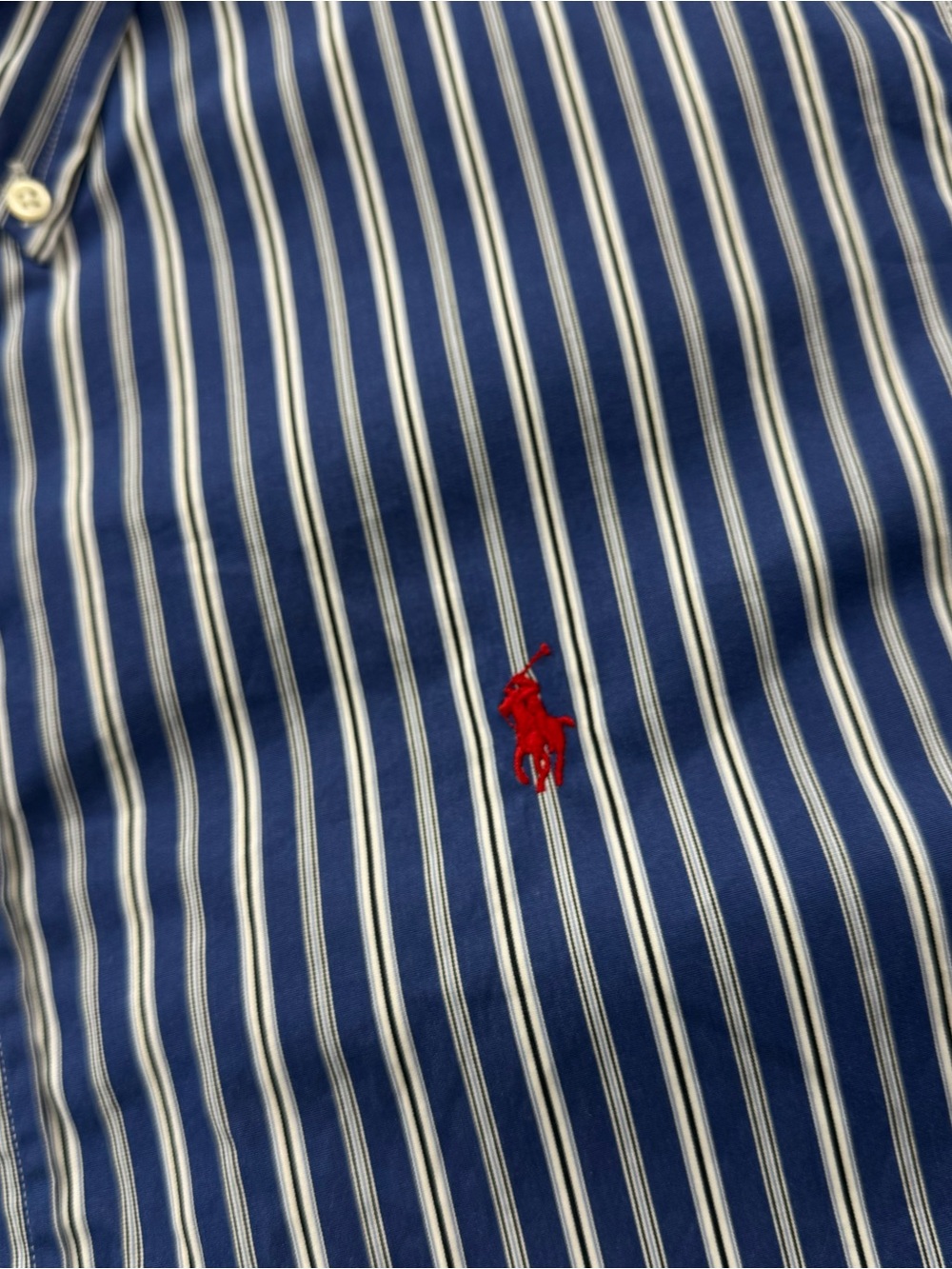 Ralph Lauren Button Down Shirt Mens XXL Blue White Striped Red Pony Logo - Picture 2 of 7